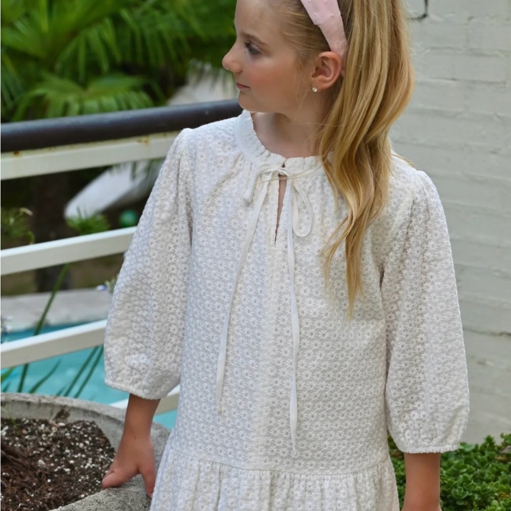 Pleat Collection Eve White Eyelet Dress
